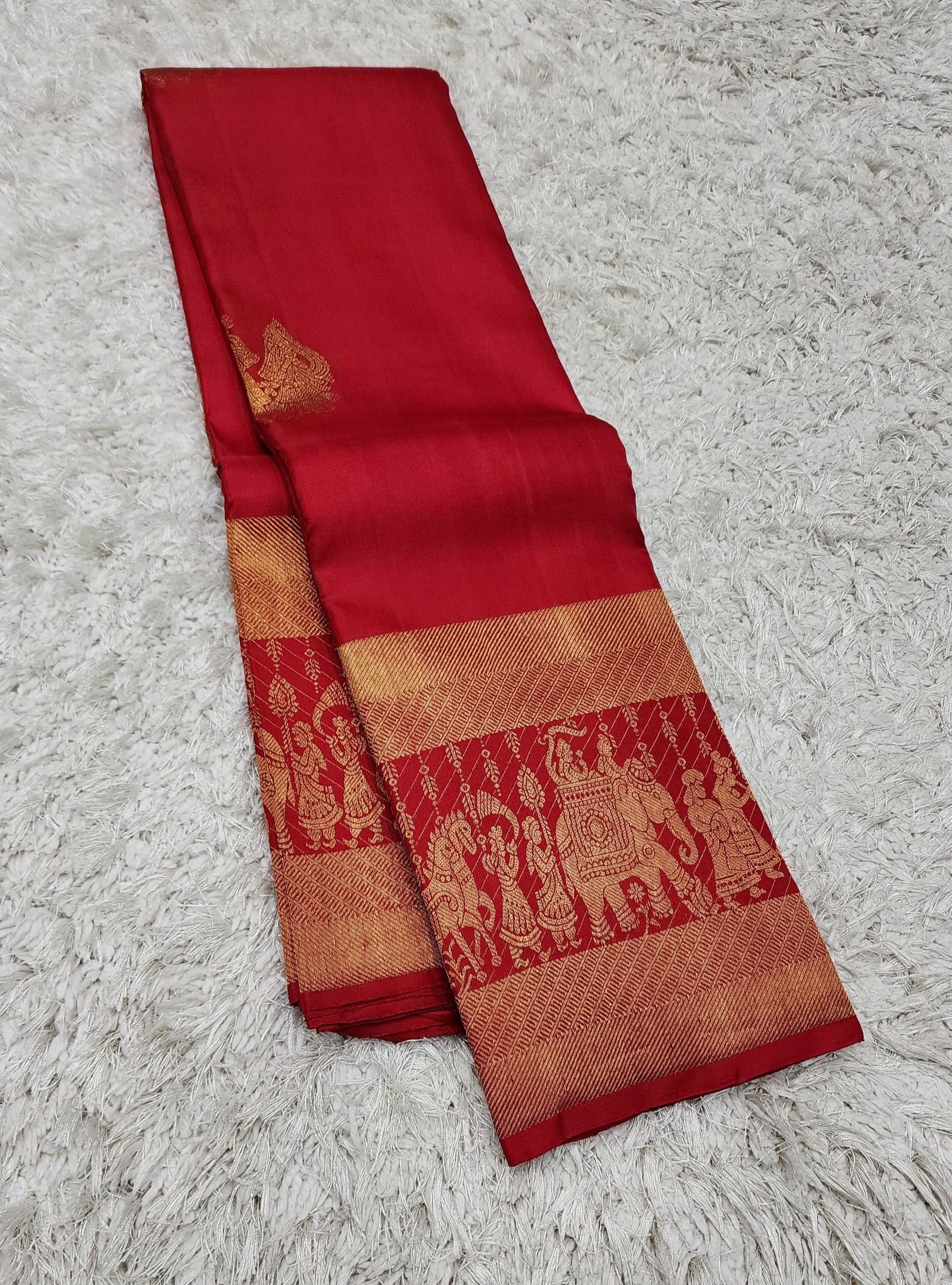 Classic Crimson Red 2gm Zari Bridal Pallakku Designed Elegance Kanjivaram Handloom Silk Saree SS23192