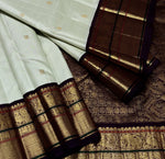 Load image into Gallery viewer, Classic Off White &amp; Charcoal Black 2gm Zari Elegance Kanchipuram Handloom Silk Saree SS27626
