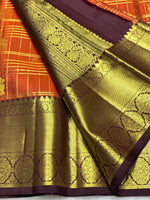 Load image into Gallery viewer, Classic Burnt Orange &amp; Coffee Brown 2gm Zari Elegance Kanchipuram Handloom Silk Saree SS27502
