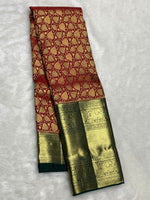 Load image into Gallery viewer, Classic Cherry Red &amp; Deep Green 2gm Zari Bridal Elegance Kanchipuram Handloom Silk Saree SS25357
