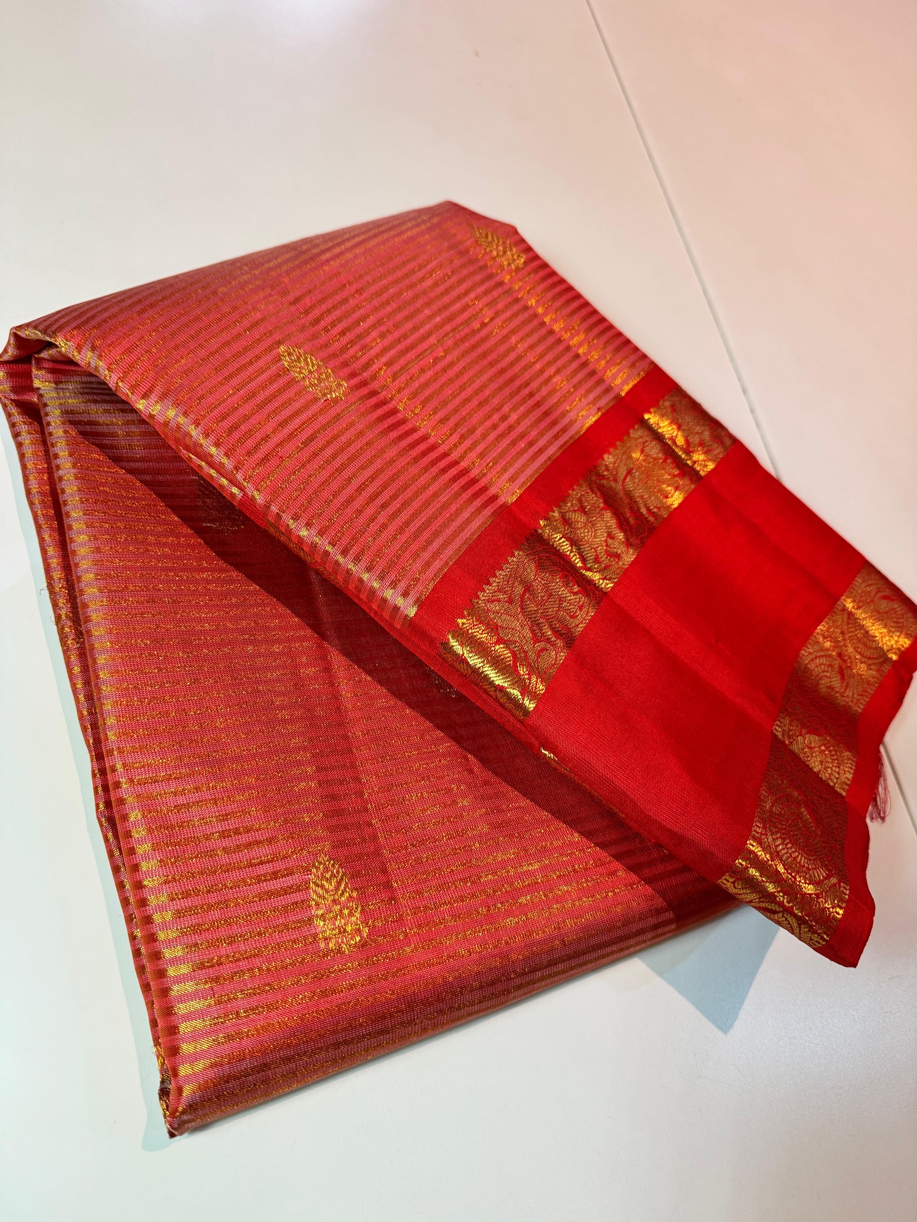 Classic Scarlet Red Elegance Kanchipuram Tissue Handloom Silk Saree SS25375