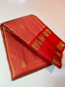 Classic Scarlet Red Elegance Kanchipuram Tissue Handloom Silk Saree SS25375