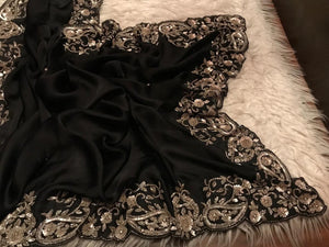 Classic Charcoal Black Elegance Satin Organza Silk Saree SS26048