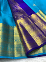 Load image into Gallery viewer, Classic Azure Blue &amp; Royal Blue 2gm Zari Bridal Elegance Kanchipuram Handloom Silk Saree SS27351
