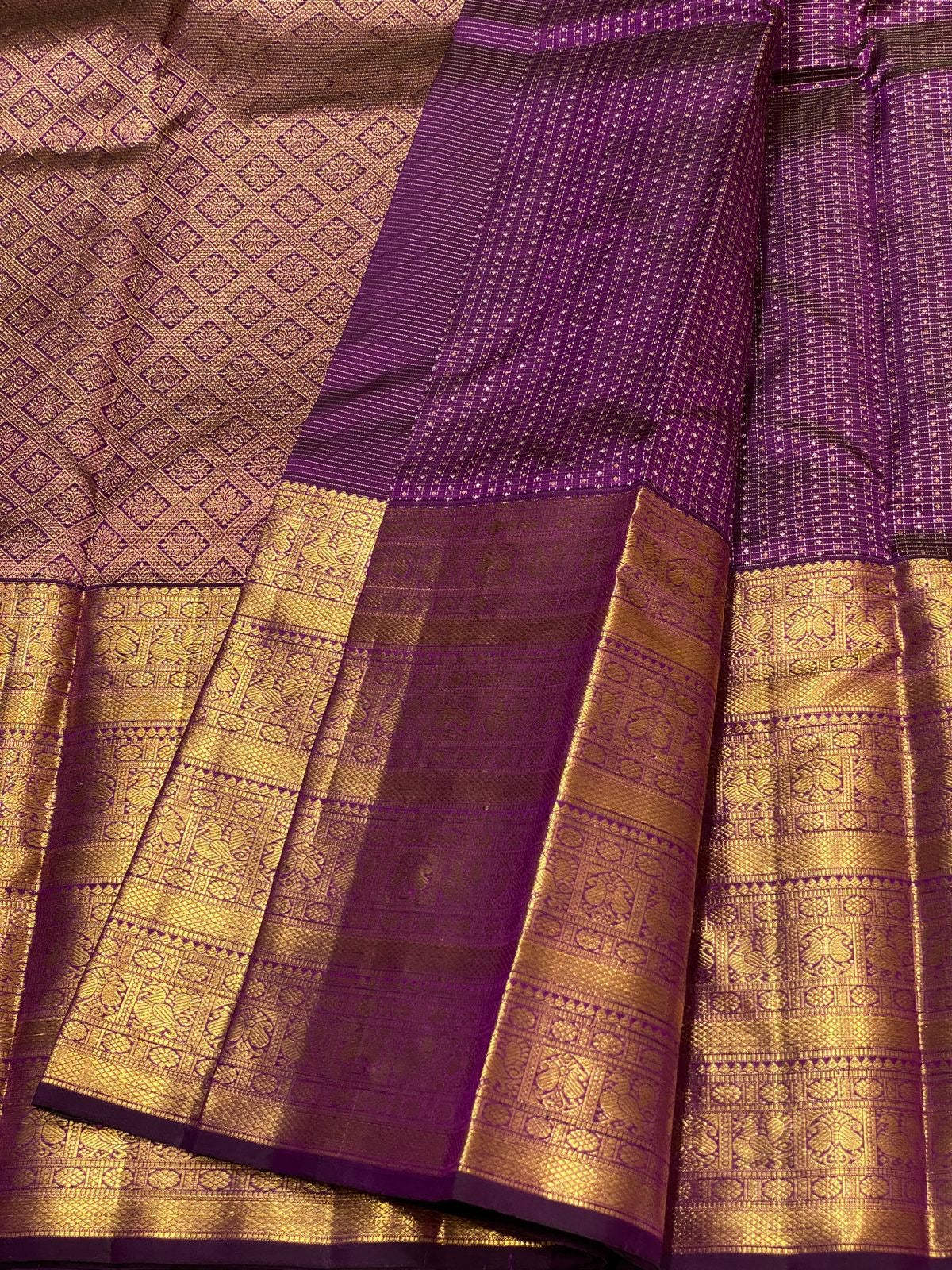 Classic Berry Plum 2gm Zari Vaira Oosi Check Butta Elegance Kanchipuram Handloom Silk Saree SS23618