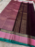 Load image into Gallery viewer, Classic Dark Espresso Brown &amp; Pink 2gm Zari Elegance Kanchipuram Silk Saree SS23949
