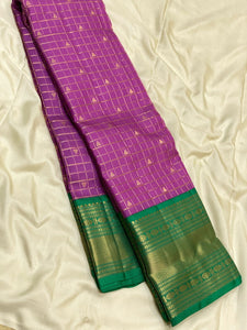 Classic Vadamalli & Jade Green 2gm Zari Beldari Checks Elegance Kanchipuram Handloom Silk Saree SS24610