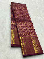 Load image into Gallery viewer, Classic Ruby Plum Bridal Elegance Kanchipuram Handloom Silk Saree SS24861
