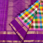 Load image into Gallery viewer, Classic Berry Purple Multicolor Zari Checks 2gm Zari Elegance Kanchipuram Handloom Silk Saree SS28575
