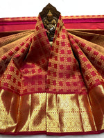 Load image into Gallery viewer, Classic Pinkish Orange 2gm Zari Bridal Elegance Kanchipuram Handloom Silk Saree SS25450
