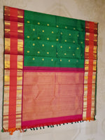 Load image into Gallery viewer, Classic Forest Green &amp; Orange Red 2gm Zari Bridal Elegance Kanchipuram Handloom Silk Saree SS28638
