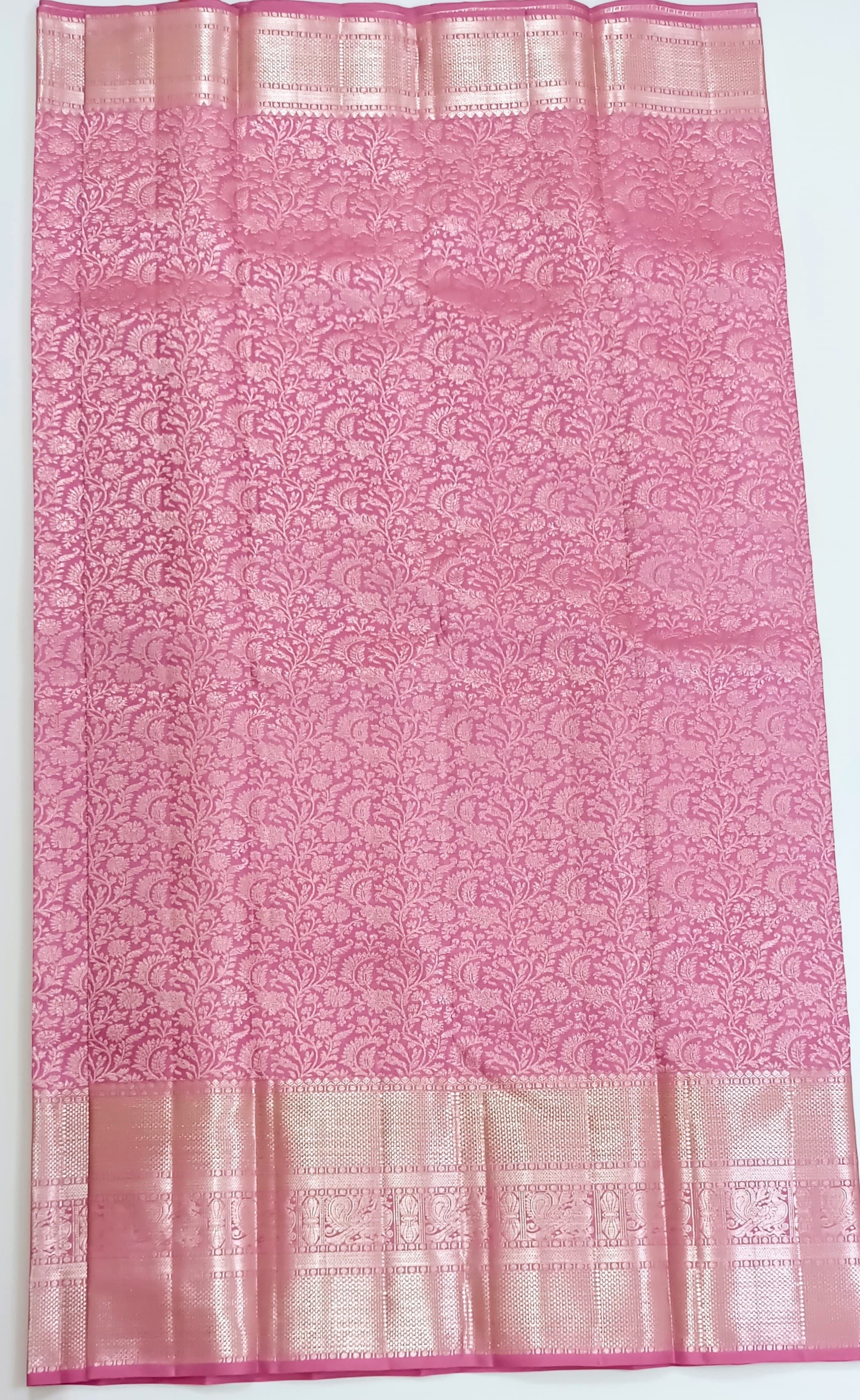 Classic Pastel Pink Silver Zari Elegance Kanchipuram Handloom Silk Saree SS24241