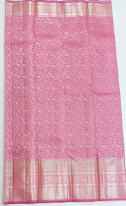 Classic Pastel Pink Silver Zari Elegance Kanchipuram Handloom Silk Saree SS24241