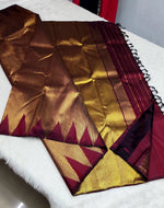 Load image into Gallery viewer, Classic Maroon Temple Border 2gm Zari Elegance Kanchipuram Handloom Silk Saree SS24714
