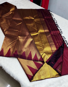 Classic Maroon Temple Border 2gm Zari Elegance Kanchipuram Handloom Silk Saree SS24714