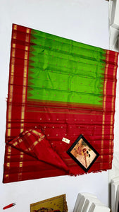 Classic Spring Green & Crimson Red Korvai Kanchipuram Handloom Silk Saree SS25885