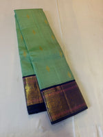 Load image into Gallery viewer, Classic Sea Green &amp; Imperial Blue Elegance Kanchipuram Handloom Silk Saree SS27165
