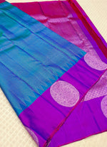 Load image into Gallery viewer, Classic Peacock Blue &amp; Wine Purple 2gm Zari Kanchipuram Handloom Silk Saree SS26195
