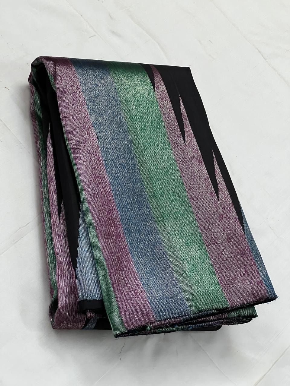 Classic Charcoal Black Silver Multi Color Rising Border 2gm Zari Kanchipuram Handloom Silk Saree SS25578