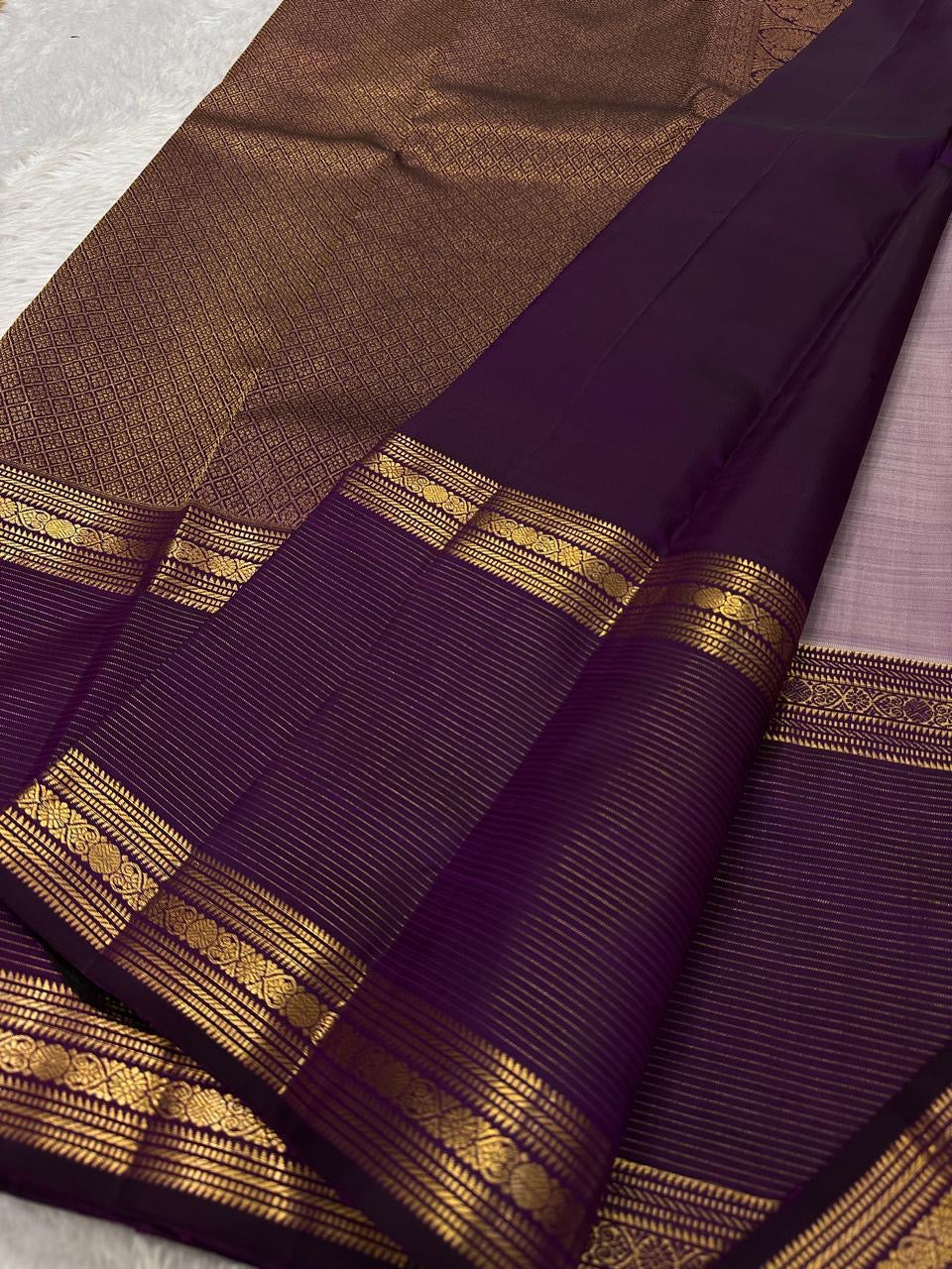 Classic Pastel Onion Pink & Berry Plum Kanchipuram Handloom Silk Saree SS26095