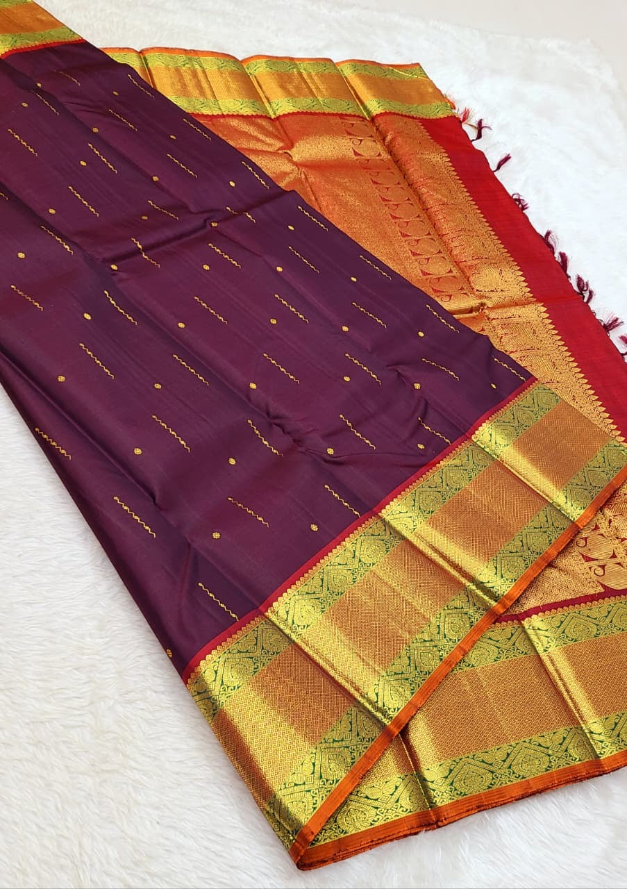 Classic Plum 2gm Zari Kanchipuram Handloom Silk Saree SS26360