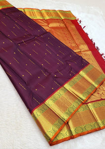Classic Plum 2gm Zari Kanchipuram Handloom Silk Saree SS26360