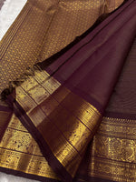 Load image into Gallery viewer, Classic Chocolate Brown 2gm Zari Vaira Oosi Checks Elegance Kanchipuram Handloom Silk Saree SS27172
