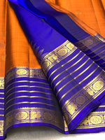 Load image into Gallery viewer, Classic Mustard &amp; Royal Blue Bridal Elegance Kanchipuram Handloom Silk Saree SS28460
