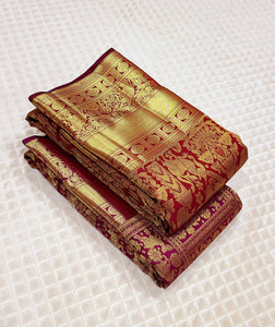 Classic Barn Red 2gm Zari Bridal Elegance Kanchipuram Handloom Silk Saree SS26349