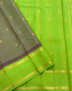 Classic Olive Green & Lime Green 1gm Zari Kanchipuram Handloom Silk Saree SS26393