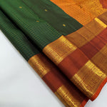 Load image into Gallery viewer, Classic Bottle Green &amp; Mustard 1gm Zari Vaira Oosi Checks Elegance Kanchipuram Handloom Silk Saree SS24736
