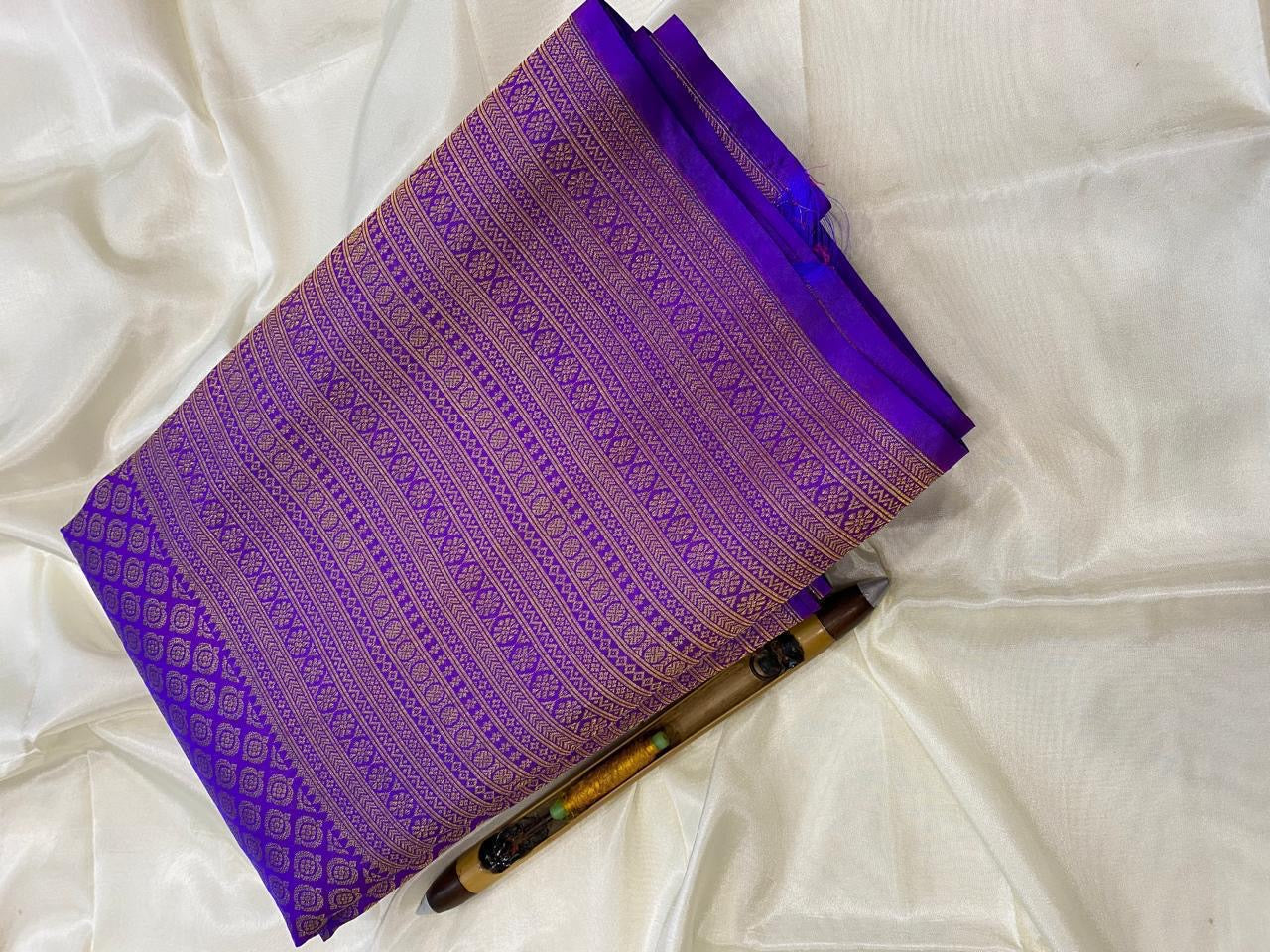 Classic Royal Blue Edge to Edge 2gm Zari Brocade Bridal Elegance Kanchipuram Handloom Silk Saree SS25764