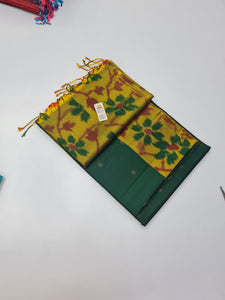Pine Green & Yellow Double Warp Elegance Kanchipuram Handloom Silk Saree SS20569