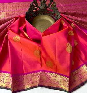 Classic Orange & Fuchsia Pink 2gm Zari Elegance Kanchipuram Silk Saree SS23874