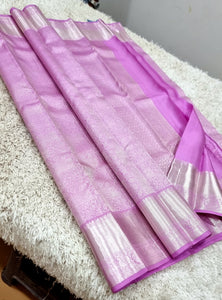 Classic Lilac Pink 1gm Silver Zari Kanchipuram Handloom Silk Saree SS25805