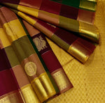 Load image into Gallery viewer, Classic Multi Color Checks 2gm Zari Elegance Kanchipuram Handloom Silk Saree SS27622
