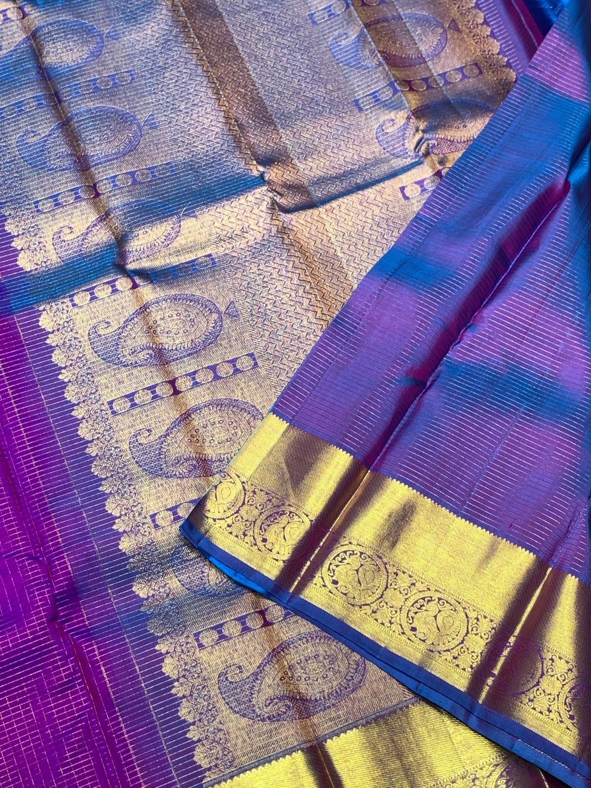 Classic Vadamalli & Aegan Blue 2gm Zari Elegance Kanchipuram Handloom Silk Saree SS24614