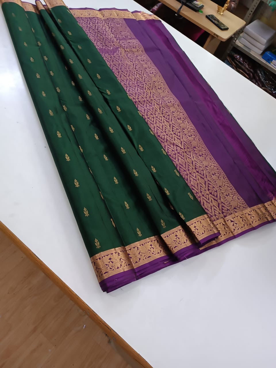 Classic Pine Green & Vadamalli Kanchipuram Handloom Silk Saree SS25868