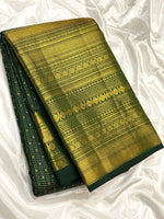 Load image into Gallery viewer, Classic Bottle Green 2gm Zari Vaira Oosi Check Butta Elegance Kanchipuram Handloom Silk Saree SS23619
