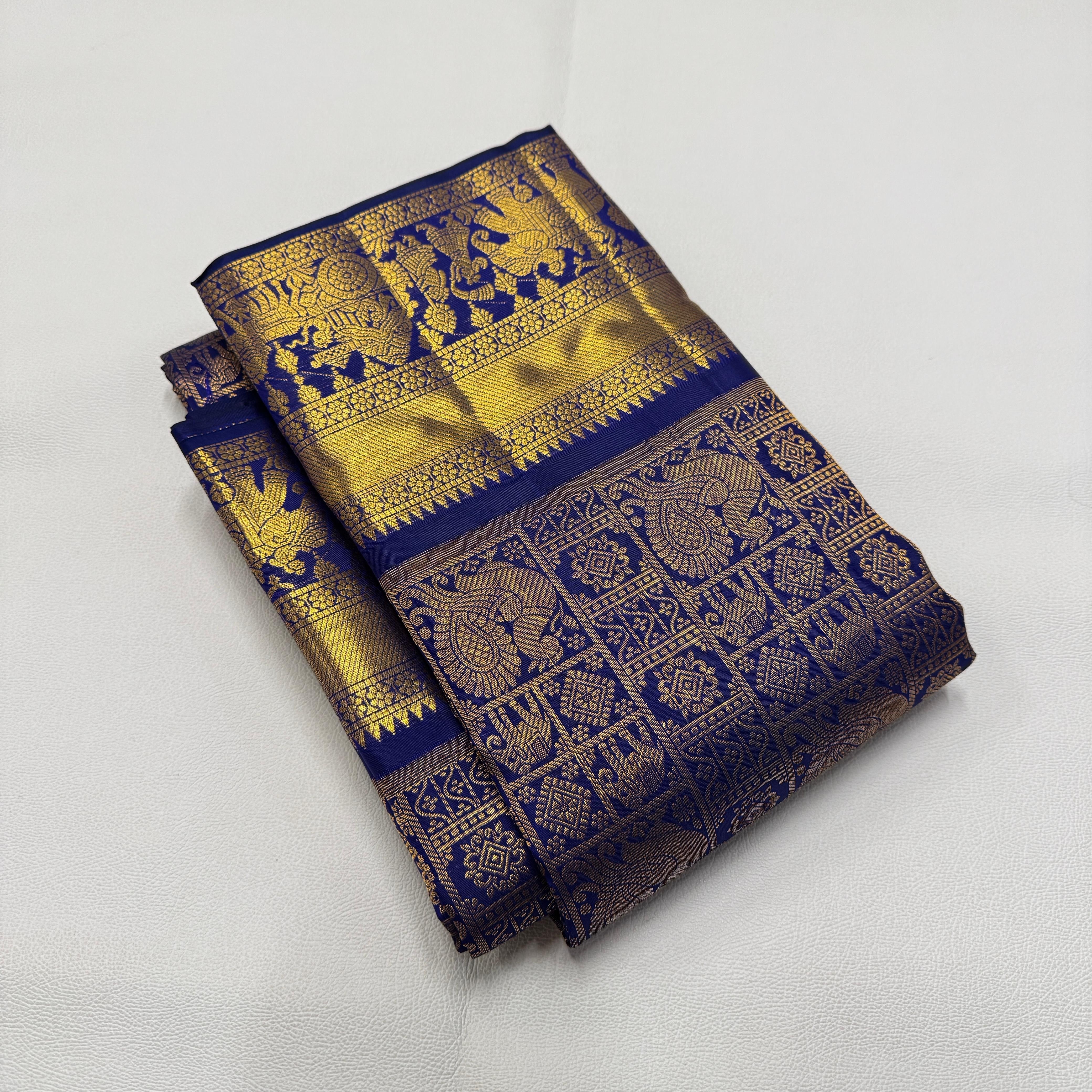 Classic Royal Blue 1gm Zari Bridal Elegance Kanchipuram Handloom Silk Saree SS26668