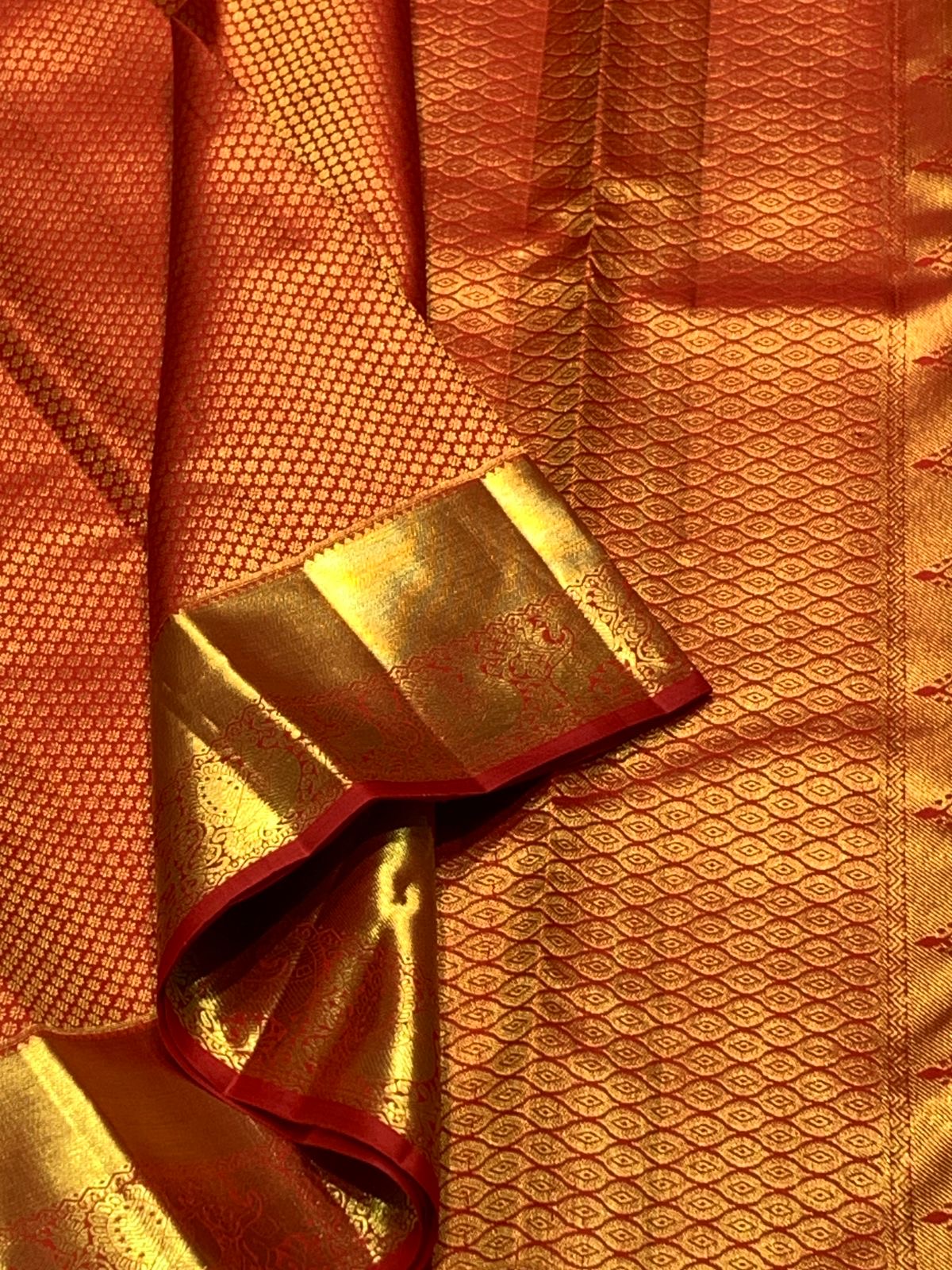 Classic Brick Orange 2gm Zari Bridal Elegance Kanchipuram Handloom Silk Saree SS25721