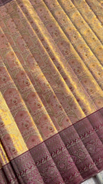 Load image into Gallery viewer, Classic Golden Cream &amp; Plum Bridal Elegance Kanchipuram Handloom Silk Saree SS28014
