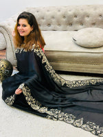 Load image into Gallery viewer, Classic Charcoal Black Elegance Satin Organza Silk Saree SS26048
