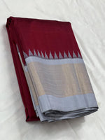 Load image into Gallery viewer, Classic Maroon &amp; Pale Grey 2gm Zari Elegance Kanchipuram Silk Saree SS23934
