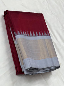 Classic Maroon & Pale Grey 2gm Zari Elegance Kanchipuram Silk Saree SS23934