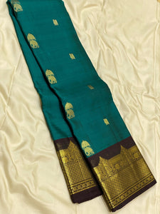 Classic Timber Green & Charcoal Black 2gm Zari Elegance Kanchipuram Handloom Silk Saree SS24698