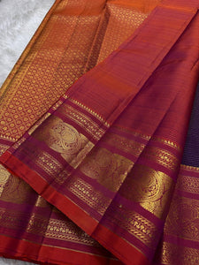 Classic Plum & Orange Red Kanchipuram Handloom Silk Saree SS26028