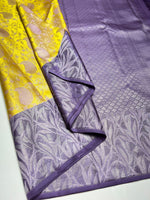 Load image into Gallery viewer, Classic Lime Neon &amp; Indigo Violet Brocade Tissue Elegance Kanchipuram Handloom Silk Saree SS25205

