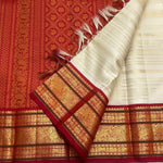 Load image into Gallery viewer, Classic Butter Cream &amp; Crimson Red 2gm Zari Beldari Korvai Bridal Elegance Kanchipuram Handloom Silk Saree SS28367
