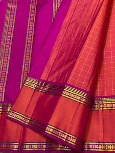 Classic Orange & Fuchsia Pink 2gm Zari Kanchipuram Handloom Silk Saree SS26249